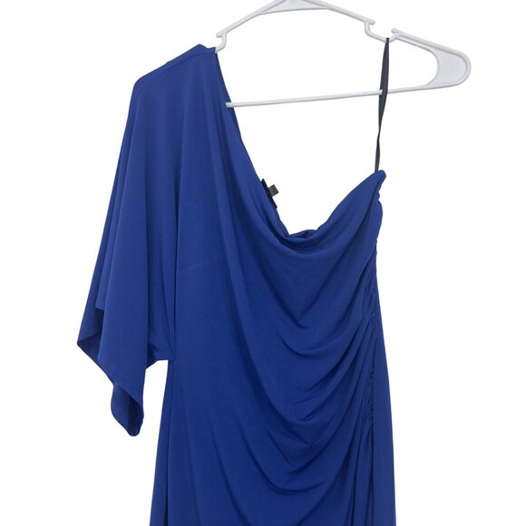 En Focus Studio Women Asymmetrical Blue Draped Mini Dress Size 6 One Sleeve - Picture 3 of 9